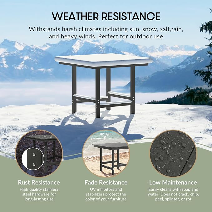 WestinTrends Ashore Outdoor HDPE 36" Square Patio Dining Table with Umbrella Hole, Gray