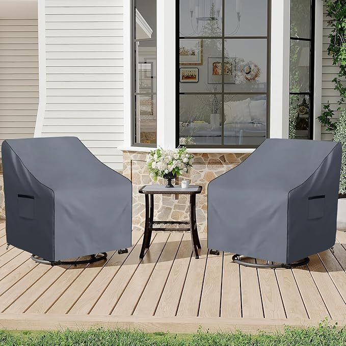 Outdoor Swivel Chair Cover 2 Pack,600D Heavy Duty 100% Waterproof Outdoor Chair Covers,Patio Furniture Covers for Swivel Patio Chairs,37.5" W x 39.25" D x 36" H,Grey