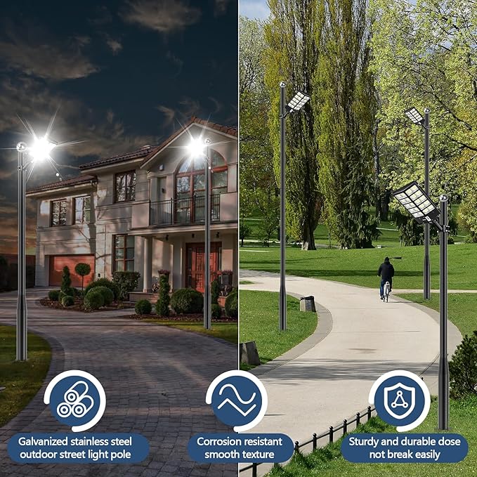 Street Light Pole 13Ft Tall, Street Lamp Post for Outdoor Lighting Fixtures with Two Types of Ground Mounting Brackets, Outdoor Light Pole for Parking Lot, Patio, Street, Backyard, Exterior House