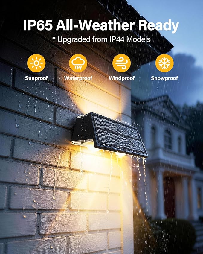 Solar Fence Lights Outdoor, 100LM Fence Lights Solar Powered Waterproof, 9 Color Modes, Up & Down LED Focused Beam, 12H Dusk to Dawn Glow for Pool/Patio/Wall/Backyard - 2 Pack, Black