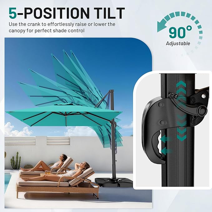 AreShark 8 X 8 FT Cantilever Patio Umbrella, 360-Degree Rotation Round Hanging Offset Umbrella with Crank, Heavy Duty Patio Umbrella for Patio, Pool, Garden, Deck, Peacock Blue