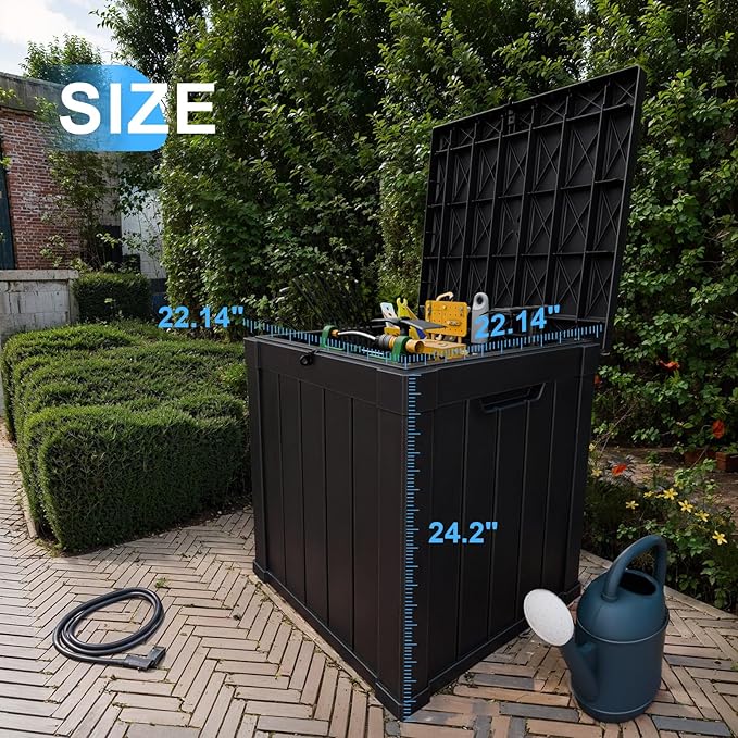 50 Gallon Waterproof Outdoor Storage Box,Resin Deck Box,Lockable Outside Storage Box Container for Patio Furniure,Garden,Tools (50 Gallon,Black)