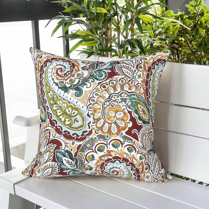 LVTXIII Outdoor Pillows 20x20 Inch, 2 Pack Large Decorative Square Throw Pillows with Inserts for Couch, Bed, Floor Seating, Patio Furniture, Vibrant Paisley