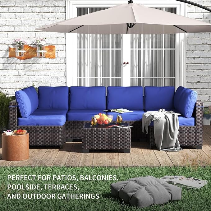 Garvee Patio Furniture Set, 7-Piece Outdoor Couches for Patio, Wicker Sectional Sofa with Coffee Table & Cushions