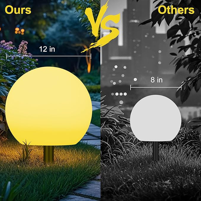 12 Inch Solar Ball Light, Solar Rechargeable Globe Light,16 RGB Colors and Dimmable Globe Light with Remote,Decor for Patio,Garden,Yard,Beach,Pathway,Party Decorative Lighting