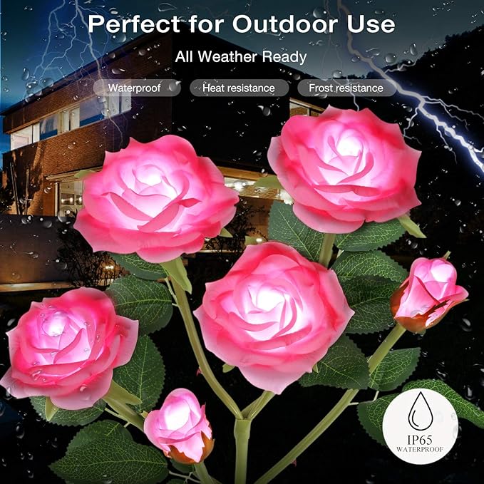 TYNLED Outdoor Solar Garden Stake Lights,Upgraded LED Solar Powered Light with 6 Rose Flowers, Waterproof Solar Decorative Lights for Patio Pathway Courtyard Garden Lawn