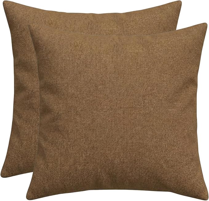 RSH DECOR Square Throw Pillows Set of 2, 20" x 20", Outdoor Pillows Waterproof, Outdoor Pillow Covers, Pillow Covers for Couch, Canvas Sepia, Made in USA