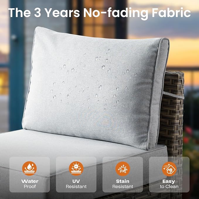 ovios 7 Piece Patio Sectional Furniture, Rattan Wicker Coversation Couch Set, Outdoor Sofa Set for Outside Porch Balcony Backyard Pool,Light Grey
