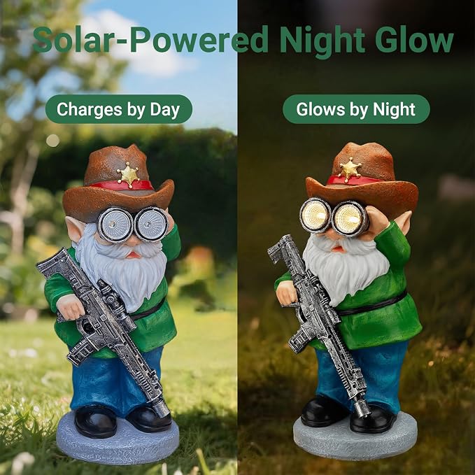 Funny Garden Gnomes Statue Outdoor Decor, Solar Telescope Gnome Decorations for Yard, Lawn, Patio, Porch, Christmas Birthday Housewaming Gifts for Dad, Men, Husband, 10.6 Inch, Resin