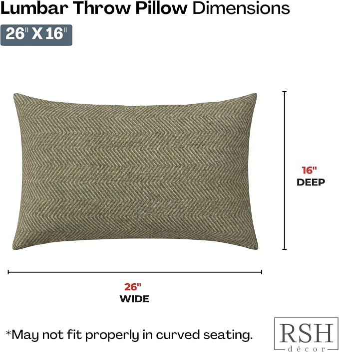 RSH DECOR: Sunbrella Jumbo Lumbar Pillows Set of 2 | 26" x 16" | Water and Fade-Resistant Performance Fabric | Outdoor Pillow Covers with Down-Alternative Inserts | Made in USA (Spirit Fern)