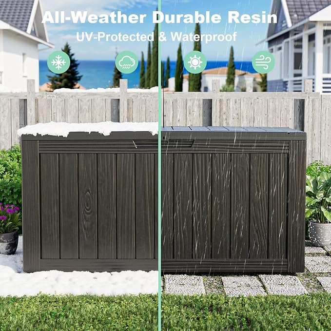 90 Gallon Waterproof Outdoor Storage Box,Deck Boxs for Outdoor and Indoor Use,Deck Storage Box for Picnic Supplies,Gardening Tools,Lockable and Easy to Install