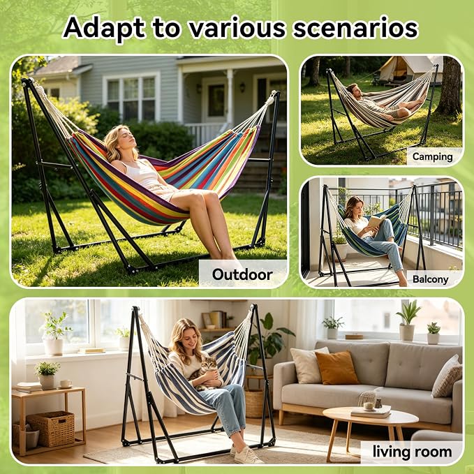 Portable Multifunctional Hammock Chair with Stand for Outside or Inside | 1 Minutes Tool-Free Setup | Easy switching Hammock and Hammock Chair | Adjustable Hammock for Patio Yard | 450 lbs Capacity