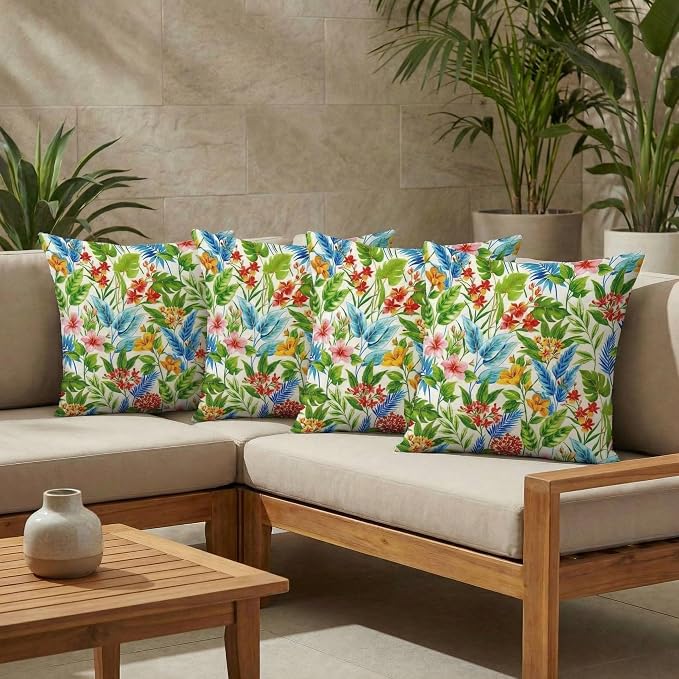 RSH DECOR Square Throw Pillows Set of 4, 24" x 24", Outdoor Pillows Waterproof, Outdoor Pillow Covers, Pillow Covers for Couch, Carena Multi, Made in USA