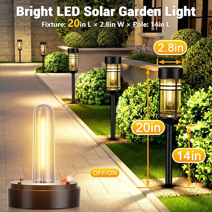 Amzarp 12 Pack Solar Garden Lights, Bright LED Solar Pathway Lights Outdoor IP65 Waterproof Rugged Shatterproof Auto On/Off for Landscape Garden Yard Walkway Driveway Lawn Lighting (3000K Warm White)