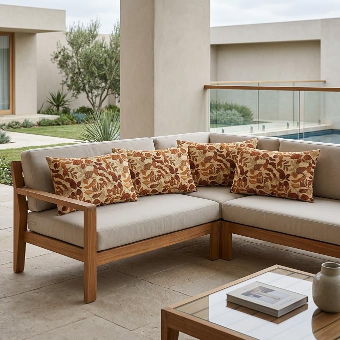 RSH DECOR: Designer Select Sunbrella Lumbar Throw Pillows Set of 4 | 20" x 12" | Water and Fade-Resistant Performance Fabric | Indoor Outdoor Accent Pillows | Made in USA (Gentry Sequoia)
