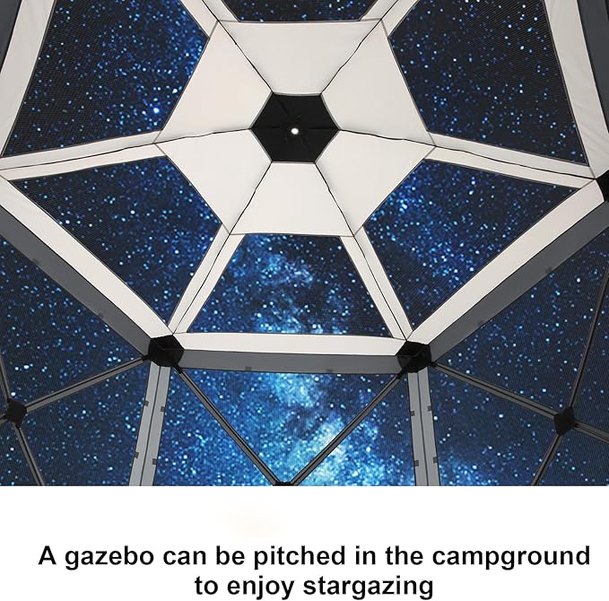 COBIZI 12x12 FT Pop Up Canopy Stargazing Tent, Gazebos On Clearance with Removable Roof, Screened in Gazebo, Screen Tents Portable carpas para Patio for Outdoor Camping,Backyard, Garden, Grey(Pro)