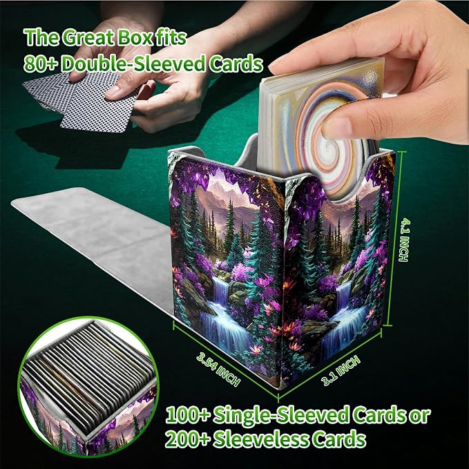 Purple Mountains Card Deck Box for MTG, Personalized Card Storage Case Fits 120+ Sleeved Cards, Premium Leather TCG Box with Strong Magnetic Closure for Magic, CCG, PTCG, Baseball Cards