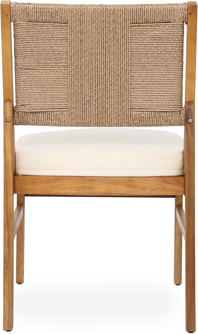 Christopher Knight Home 7 Piece Outdoor Dining Set, 71" Acacia Wood Patio Table with 6 Light Brown Wicker Chairs and Cream Cushions, Teak Finish Wood Dining Table Set for Backyard Garden Porch Deck