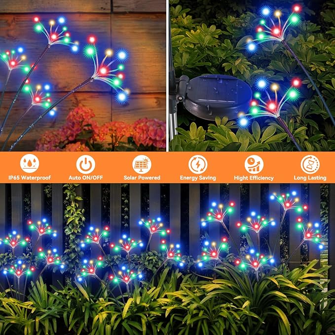 Solar Garden Lights 2 Pack Waterproof Solar Swaying Starburst Light Outdoor Lights for Yard Patio Walkway Pathway Party Wedding Christmas Decorative, Multicolor
