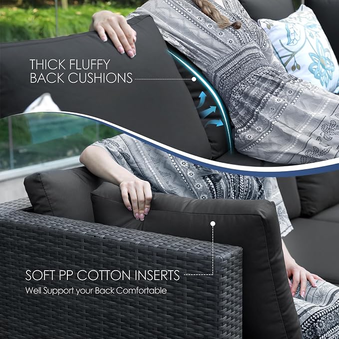 NICESOUL 18 Piece Extra Large Luxury Patio Furniture Set with Firepit, Outdoor Sectional with Chaise Lounge, Comfy 29.3" High Back Couch Deep Seat, All-Weather Wicker Conversation Set, Dark Gray