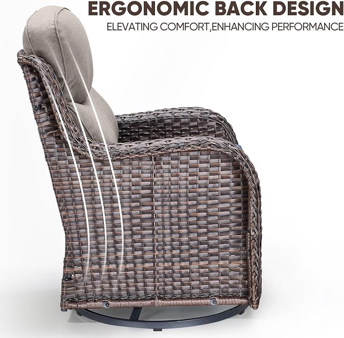 Swivel Patio Chairs Set of 2 with 6" Thick Cushion - Wicker Outdoor Swivel Rocker Patio Sets, High Back Comfortable Outdoor Glider Chairs 360° Rotation Glider Brown Wicker-Grey Cushion