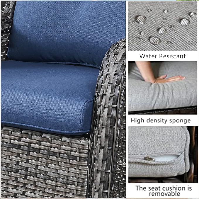 HUMMUH Patio Furniture with Fire Pit 4-Piece Wicker Outdoor Sectional Couch with Swivel Rocking Chairs, Propane Fire Pit Conversation Set for Garden, Backyard, Deck