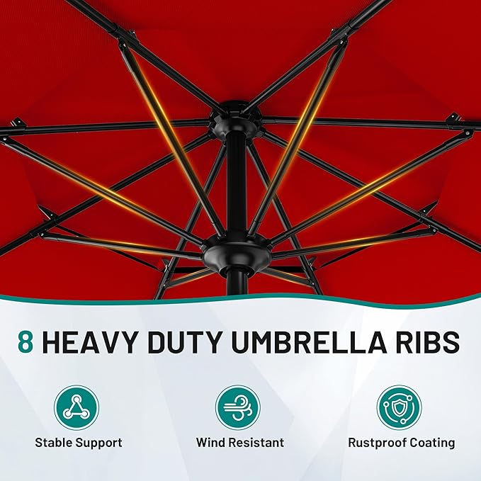AreShark 12ft 2-Tier Patio Umbrella with Valance - Outdoor Umbrella Waterproof UV Protection, Market Table Umbrella w/ 8 Sturdy Ribs&Crank for Pool, Backyard, Garden(Red)