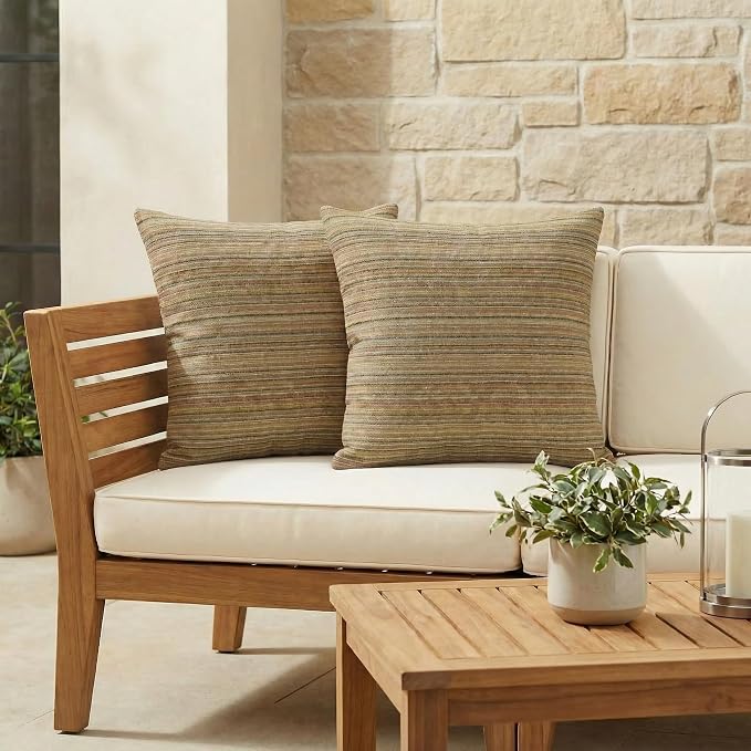 RSH DECOR: Outdura Square Throw Pillows Set of 2 | 20" x 20" | Water and Fade-Resistant Performance Fabric | Outdoor Pillow Covers with Down-Alternative Inserts | Made in USA (Moran Sonoma)