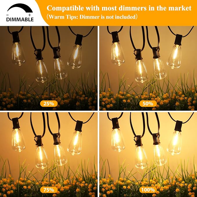 Brightever Outdoor String Lights 180FT, Patio Lights with 90+4 Dimmable ST38 Shatterproof LED Bulbs, Vintage Edison String Lights for Outside, Waterproof Bistro Lights for Halloween Backyard 2700K
