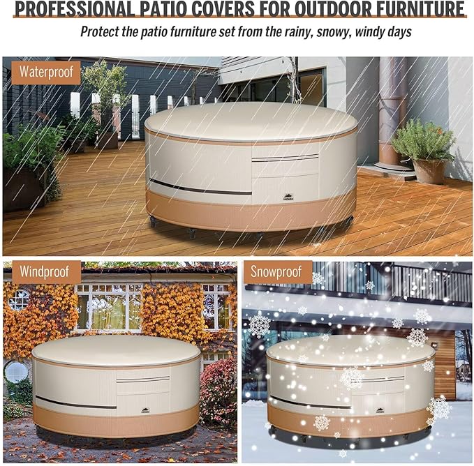 Round Patio Furniture Covers 800D Ripstop 100% Waterproof Patio Table Chair Set Covers Durable UV Resistant Fabric for Outdoor Furniture Set, 96"DIA x 28"H