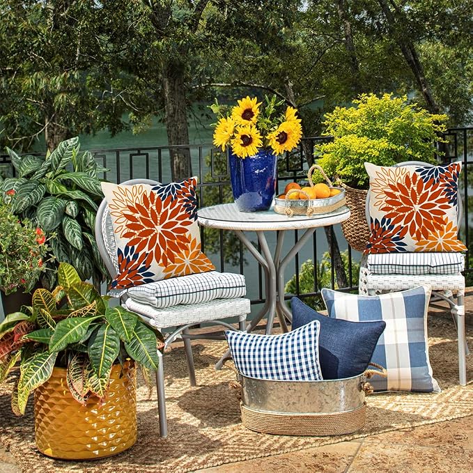 DFXSZ Outdoor Waterproof Pillow Covers 16x16 Set of 2 Orange Blue Flower | Spring Summer Waterproof Flower Throw Pillowcases（No Inserts）Outdoor Decor for Fall Patio Funiture Garden Polyester Covers