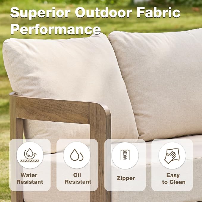 Outdoor Patio Furniture Set, Metal Patio Conversation Set with 6" Thick Cushions, Outdoor Couch and Patio Chairs Set for Backyard Porch Balcony, Beige