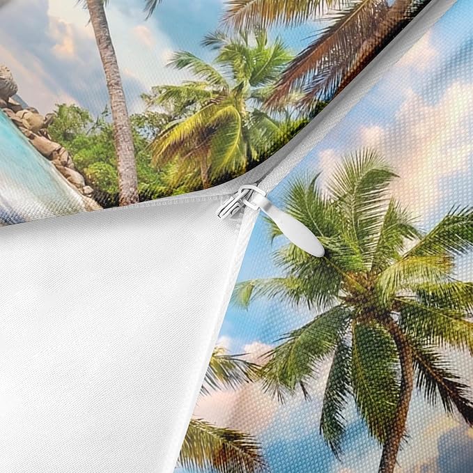 Throw Pillow Covers, Beach Tropical, 18 x 18 Inch, Set of 2 | Ocean Coastal Farmhouse Outdoor Waterproof Square Cushion Case Garden Decorative Pillows for Couch Patio