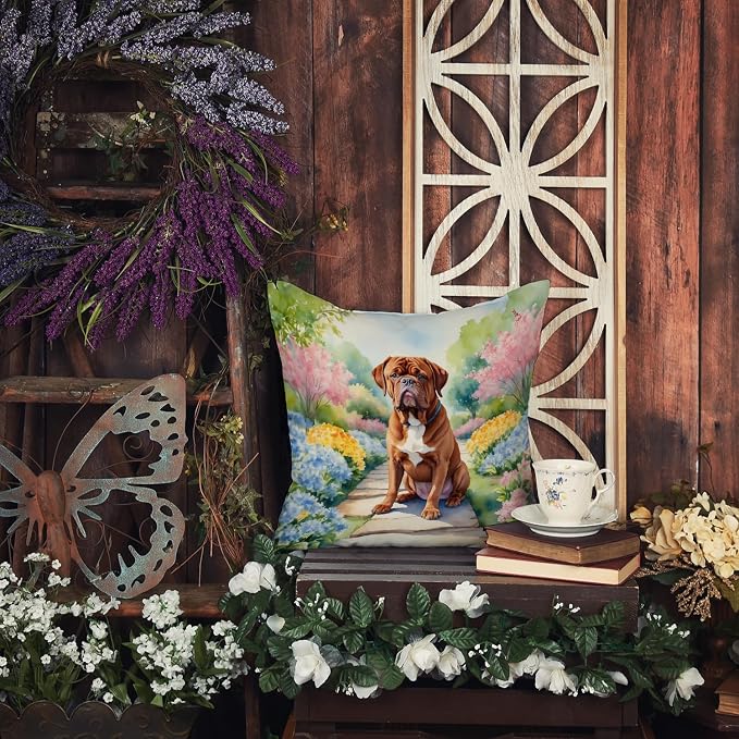 Caroline's Treasures Dogue de Bordeaux Spring Path Throw Pillow Machine Washable, Indoor Outdoor Decorative Pillow for Couch, Bed or Patio, 14Hx14W