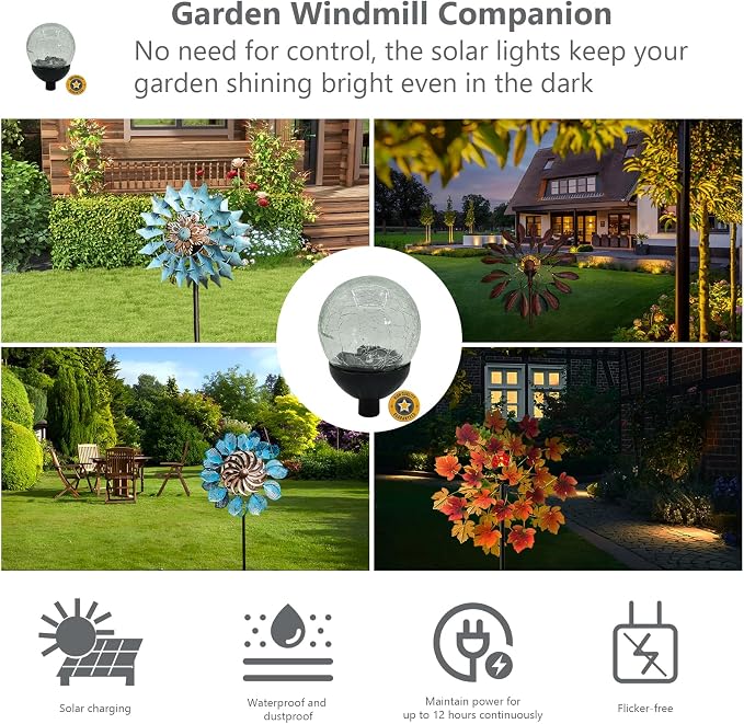 Solar Light Parts - Garden Wind Spinners - Multi-Color Glass Ball Solar Powered Wind Spinner Replacement Parts