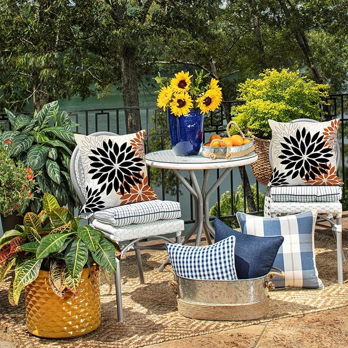 DFXSZ Outdoor Waterproof Pillow Covers 20x20 Set of 2 Black Orange Flower | Spring Summer Waterproof Flower Throw Pillowcases（No Inserts）Outdoor Decor for Fall Patio Funiture Garden Polyester Covers