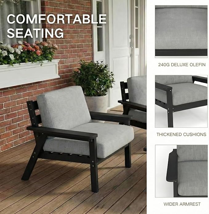 Kingdura HDPE Patio Furniture Set, 3 Piece Outdoor Sectional Sofa with Coffee Table, All Weather Outdoor Couch Conversation Set with Washable Cushions for Backyard Poolside Balcony