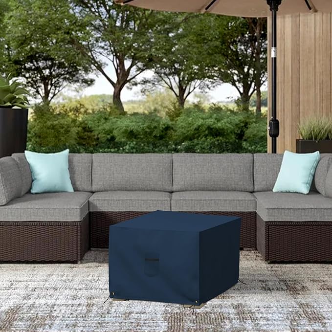 Covers & All Outdoor Ottoman Cover, 12 Oz PVC Polyester, Waterproof Ottoman Slipcover Resists Tear and UV, Square Patio Furniture Covers for Indoor/Outdoor Use (34" L x 34" W x 18" H, Blue)