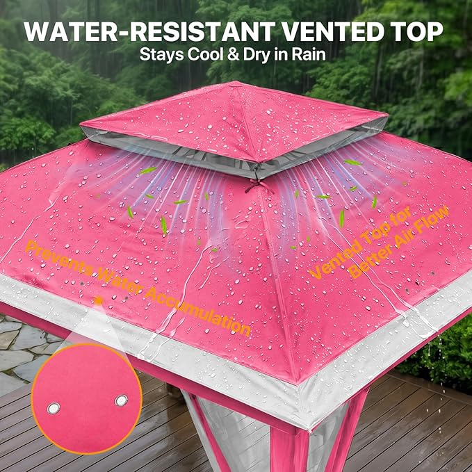 COOS BAY 11x11 Pop Up Gazebo with Mesh Netting, Instant Outdoor Canopy Tent, Water Resistant Shelter with UPF 50+ UV Protection, 121 Sq Ft Coverage, Dark Pink