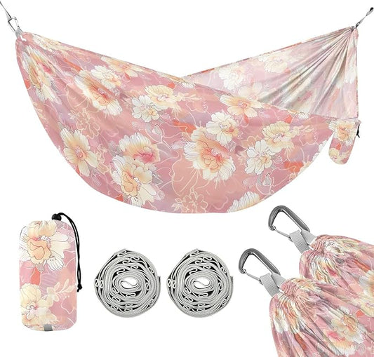 Camping Hammock Outdoor Hammocks for Outside Peony Flower Salmon Beach Trees Portable Lightweight with Pockets Tree Straps Indoor