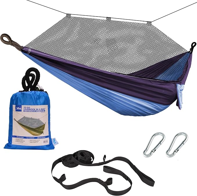 Bliss Hammocks BH-406XLS-RB Hammock in a Bag w/ Adjustable Tree Straps, 54-in. Wide, Weather & UV Resistant, 350 Lb. Capacity (Royal Bliss)