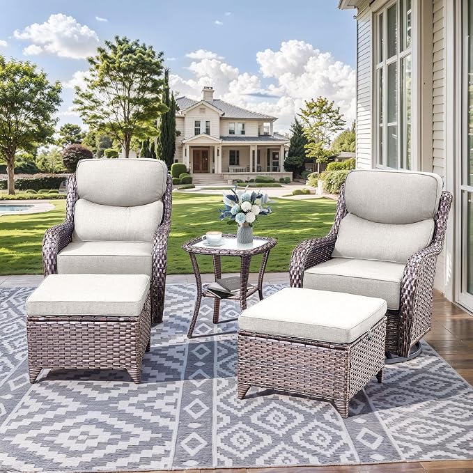 HUMMUH Wicker Patio Furniture Set 6inch Thick Cushion Deep Seat Outdoor Swivel Rocker Patio Chairs Set of 2 with Ottomans Conversation Set for Porch Garden Deck
