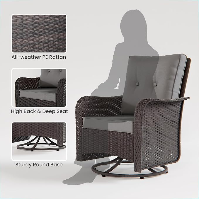 13 Pieces Outdoor Patio Furniture Set,Outdoor Sectional Furniture with 43" 55000 BTU Gas Propane Fire Pit Table,PE Rattan Wicker Patio Conversation Set,Swivel Rocking Chairs Set,Grey