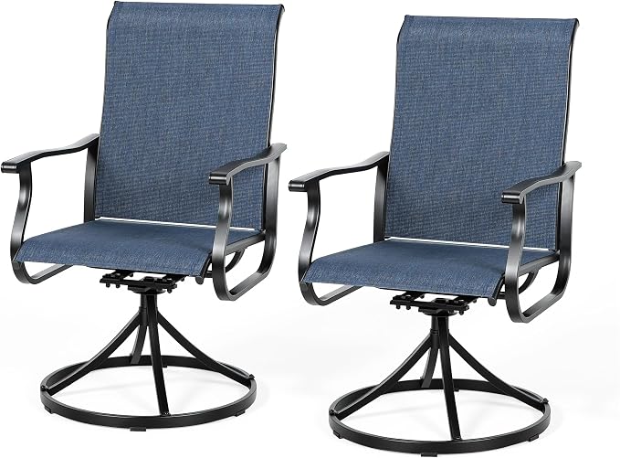 SUNCROWN Patio Swivel Rocker Dining Chairs Set of 2, All Weather High Back Textilene Outdoor Chairs with Sturdy Metal Frame, Swivel Rocking Patio Chairs for Backyard Lawn Garden Porch Deck, Blue