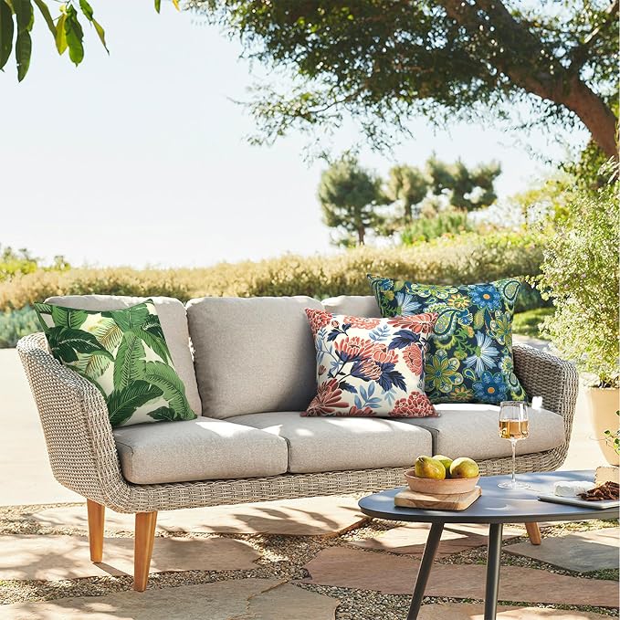 Outdoor Throw Pillows 16x16 Inch, Water Repellent Patio Pillows with Inners Set of 2 for Patio Furniture Home Graden, Red Chrysanthemum