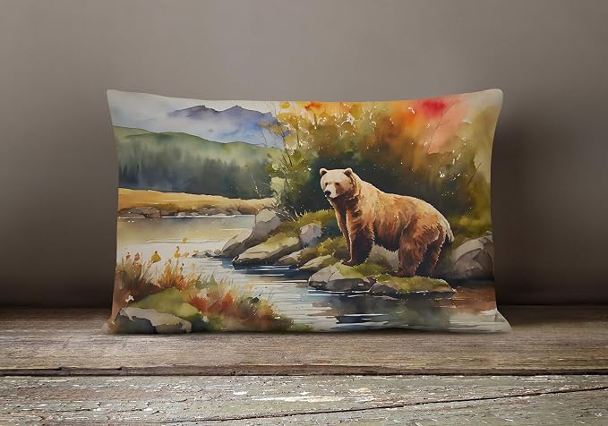 Caroline's Treasures DAC2942PW1216 Kodiak Bear Throw Pillow Machine Washable, Indoor Outdoor Decorative Pillow for Couch, Bed or Patio, 12HX16W