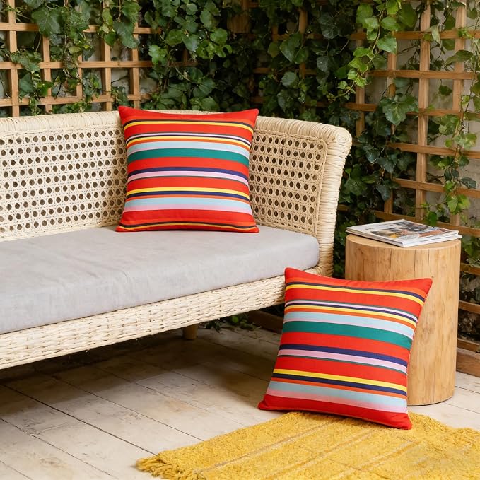 SquarePie Outdoor Pillow Covers Set of 2 Waterproof Decorative Throw Pillow Cases Patio Cushion Covers for Spring Patio Couch Balcony Bench,18x18 inch Color Stripe