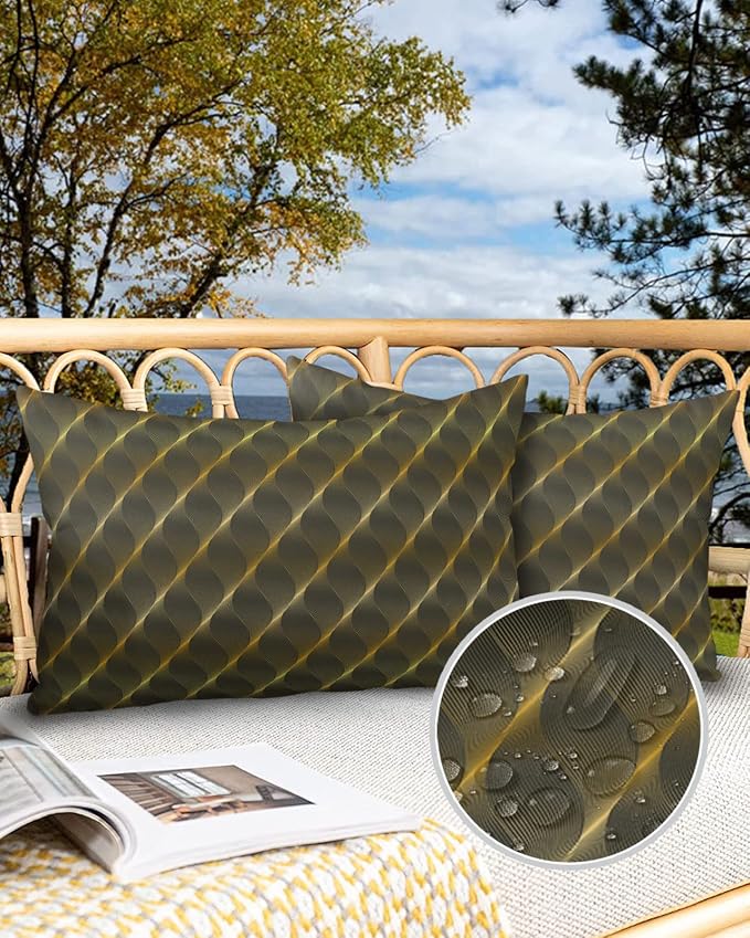 Outdoor Waterproof Pillow Covers Set of 2, Abstract Geometric Gradient Brown Retro Pattern Patio Throw Pillow Covers, Decorative Cushion Case for Couch Sofa Furniture Garden, 20x12 Inch