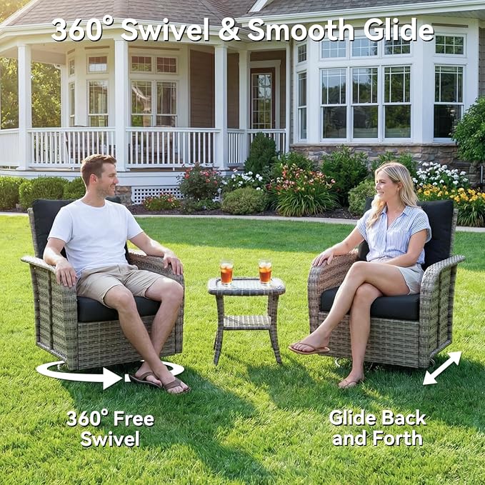 LazySunsets Luxury Patio Furniture Set，All-Weather Patio Sectional Sofas with Thickened Cushions, 8 Piece Outdoor Furniture Sectional Set with Swivel Rocker Chairs of 2，Black