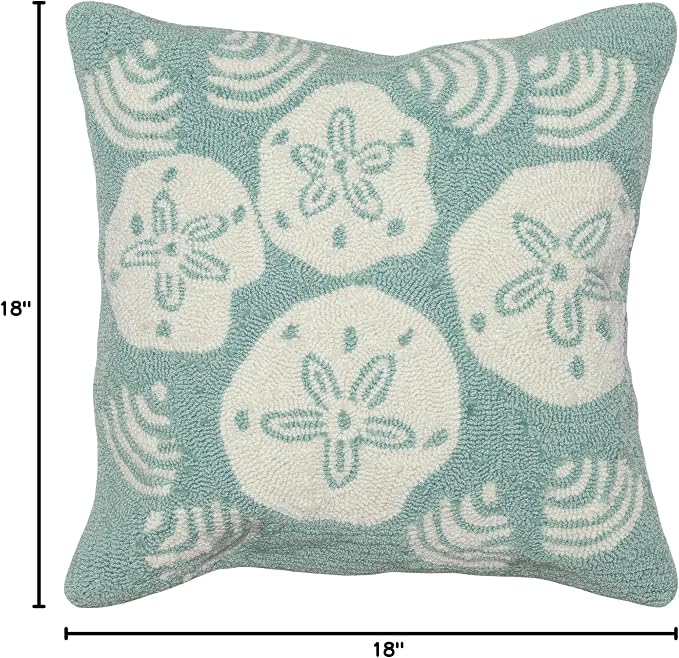 Liora Manne FRONTPORCH Indoor/Outdoor Handmade Pillow - Transitional Geometric Coastal Beach Accent (Shell Toss Aqua) (18" x 18")